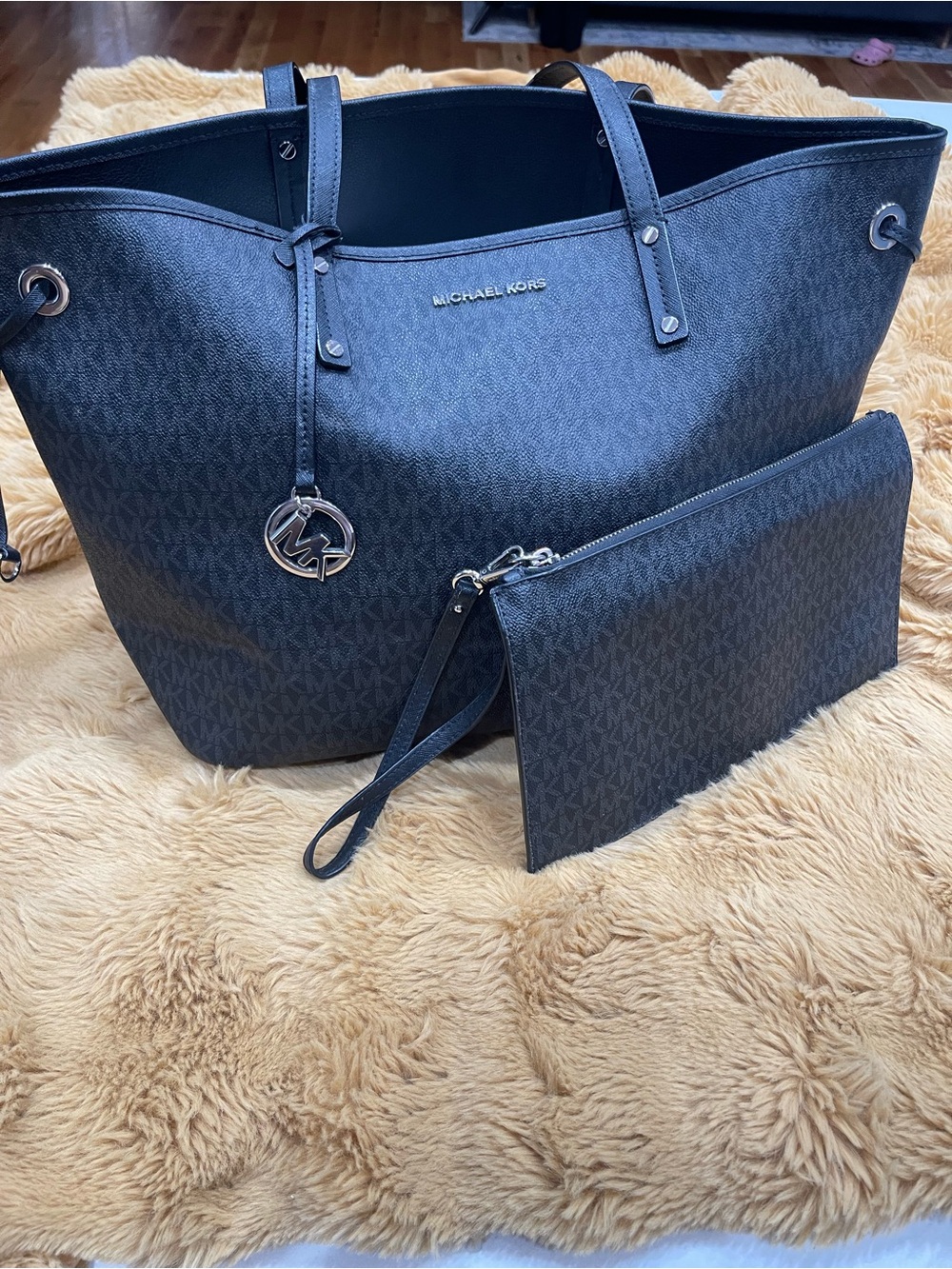 Michael Kors Black MK Monogram Tote with Wristlet